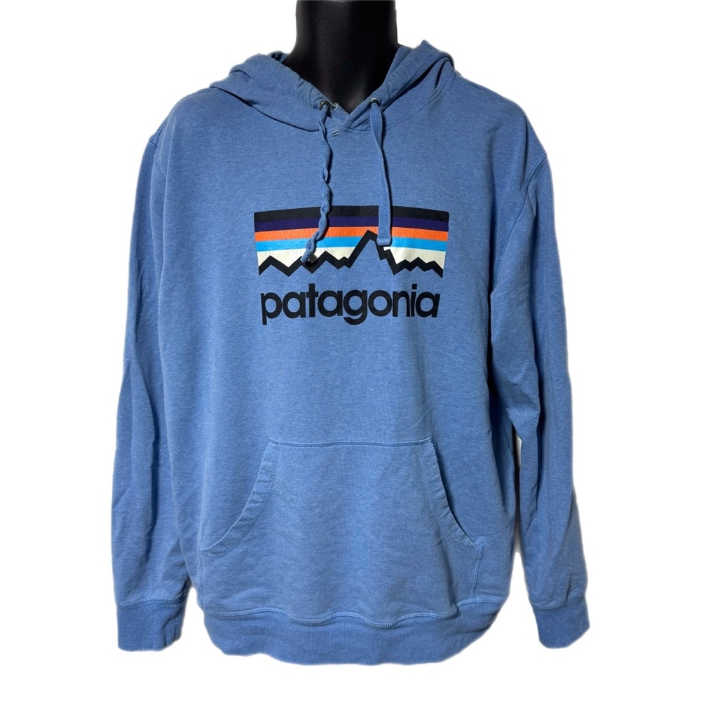 Patagonia P6 Uprisal Hoodie Sweatshirt Distressed Blue Organic Cotton Large READ